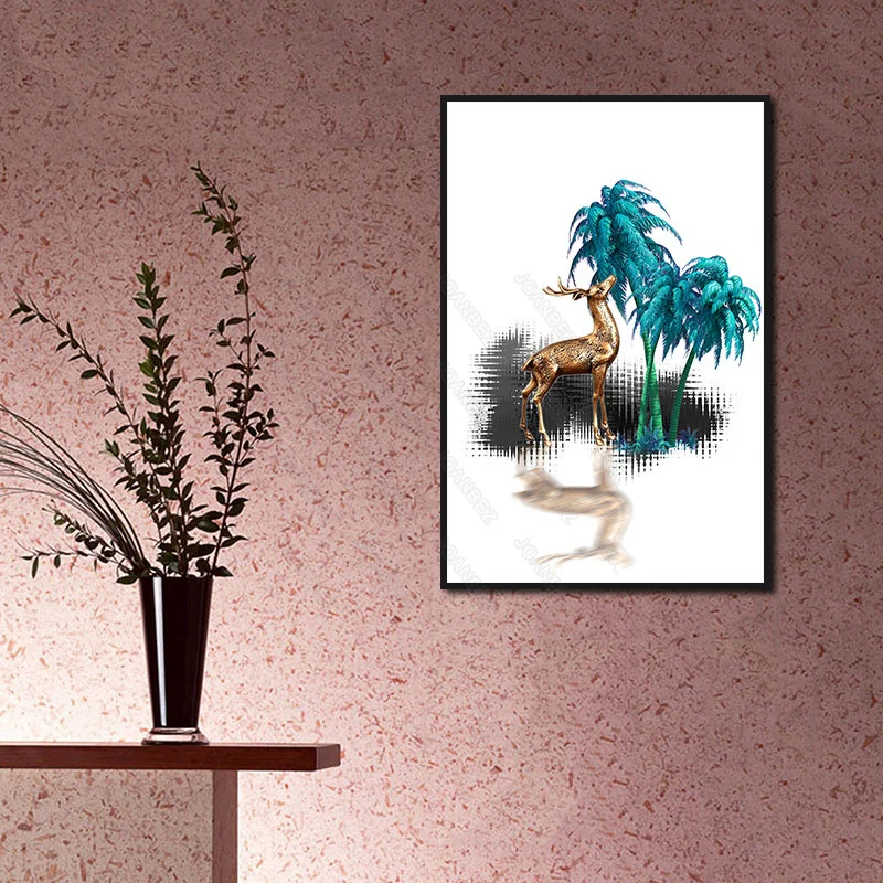 

European Water Treeside Elk Reflose, White Background Living Room Decoration Poster Wallpaper Furniture Art Decorative Painting