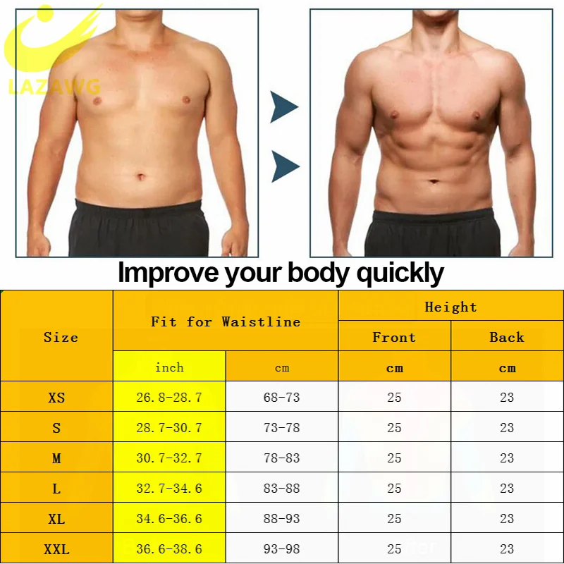 

LAZAWG Mens Sauna Sweat Neoprene Waist Trainer Slimming Body Shaper Tummy Slim Corsets Burner Shapewear Workout Stomach Belt