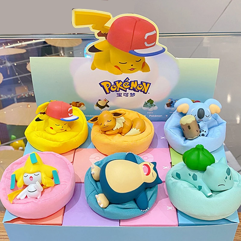 Genuine Pokemon Starry Dream Cartoon Anime Figure Model With Plush Base Pikachu Eevee Bulbasaur Snorlax Jirachi Komala Doll Toy | Игрушки и