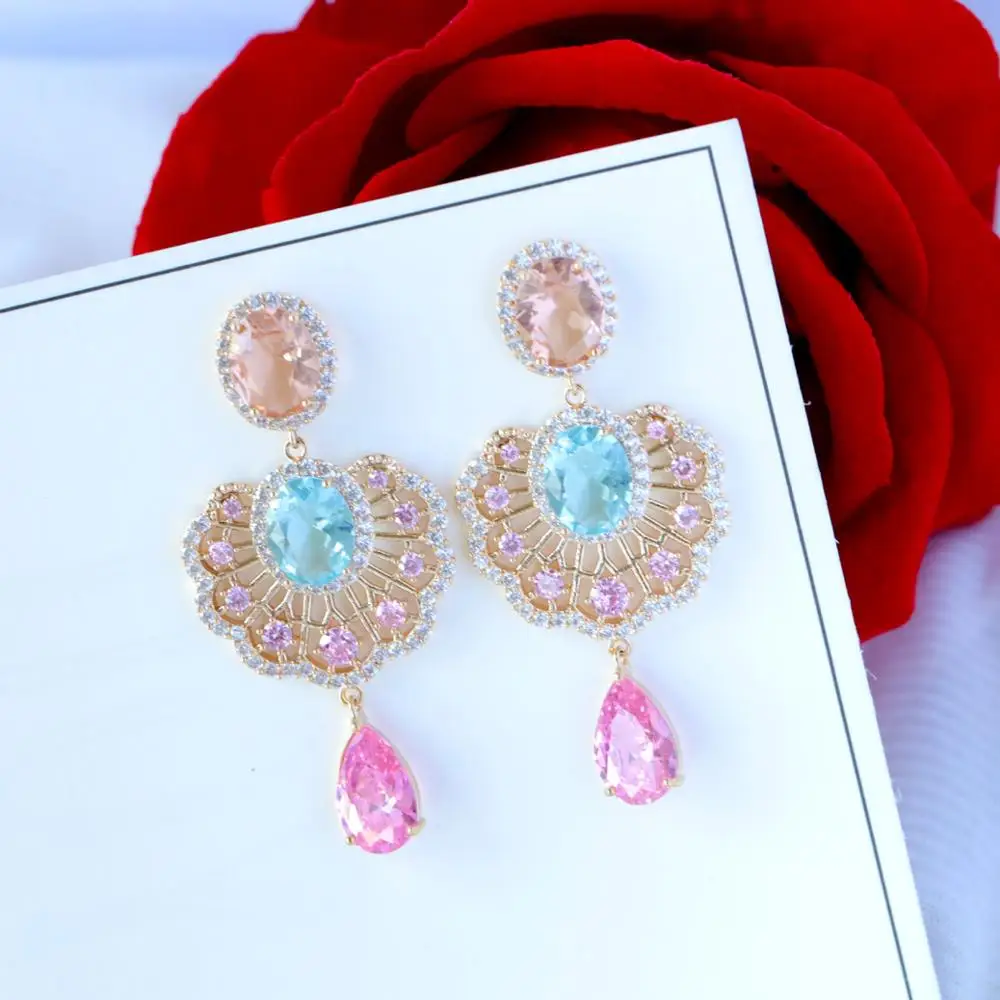 

Bilincolor pink cubic zircon drop earring for women