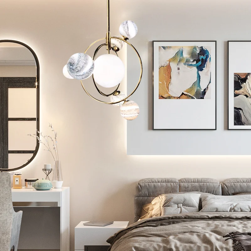 Люстра светодиодная в виде космоса планеты стеклянного шара|Подвесные