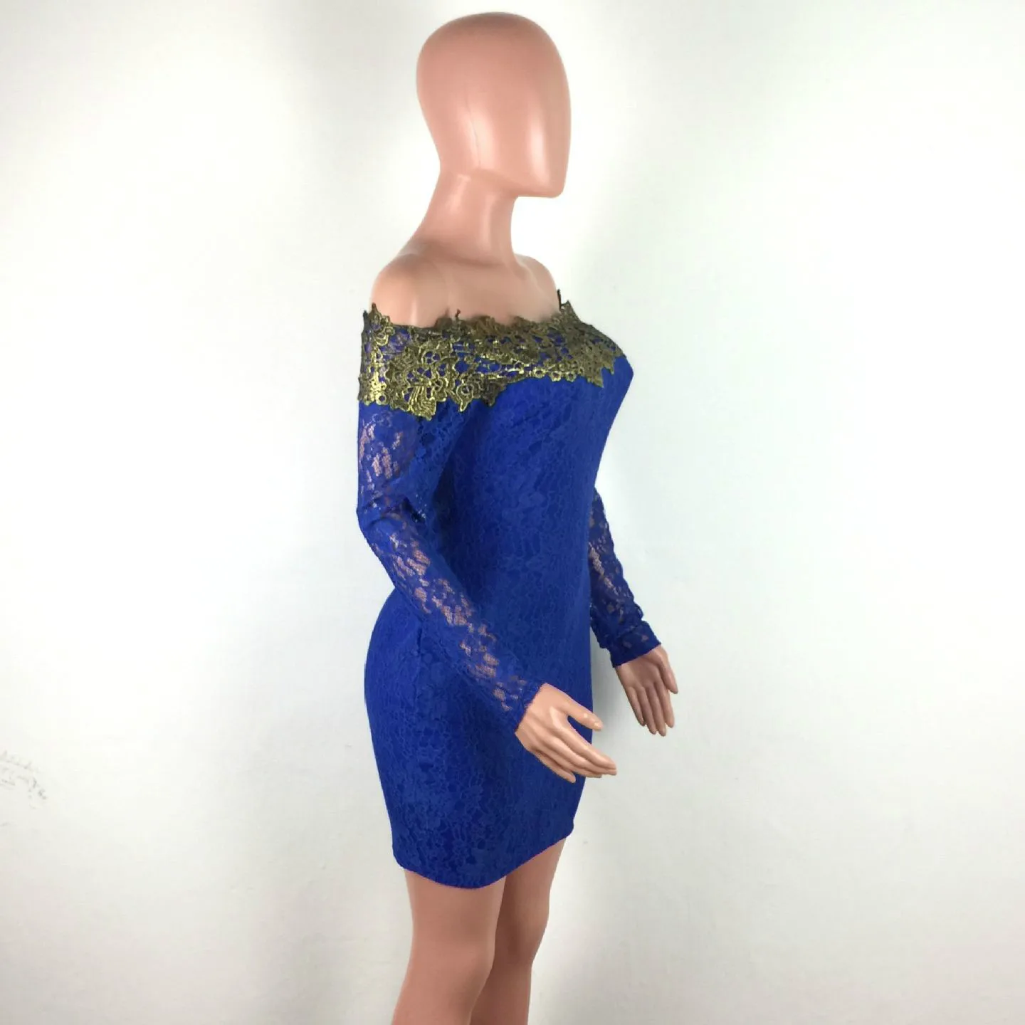 

Sexy Off Shoulder Package Hip Long Sleeves Lace Women Mini Dress 2020 Autumn European And American Fashion Clothes