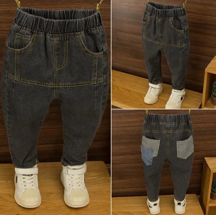 

Детские джинсы, Детские эластичные брюки со средней талией, детские черные джинсы, новые подходящие цвета джинсы с большими карманами