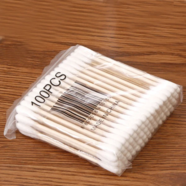 100/200pcs/Box Bamboo Baby Cotton Swab Wood Sticks Soft Cotton Buds Cleaning of Ears Tampons Cotonete Pampons Health Beauty - Color: White-100pcs