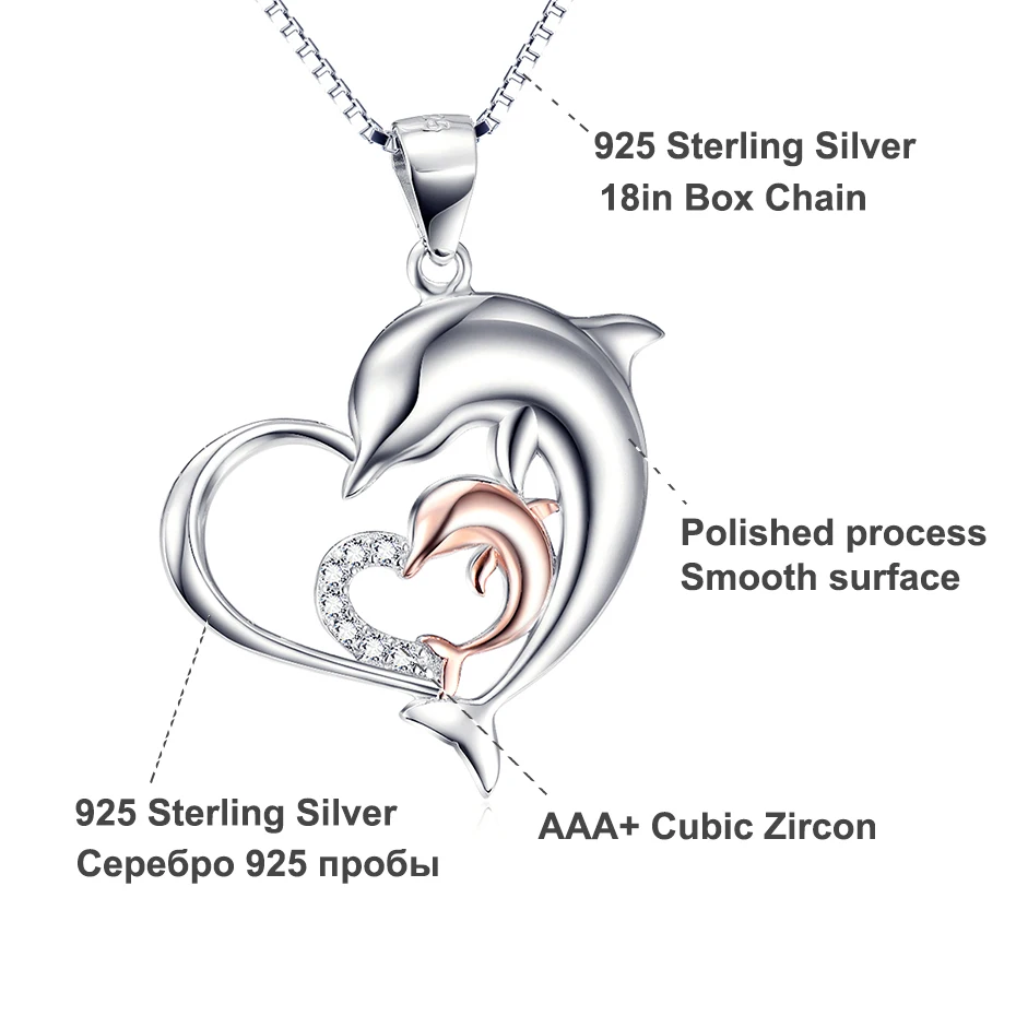 Женское Ожерелье с кулоном в виде сердца и дельфина YFN серебро 925 пробы подарок