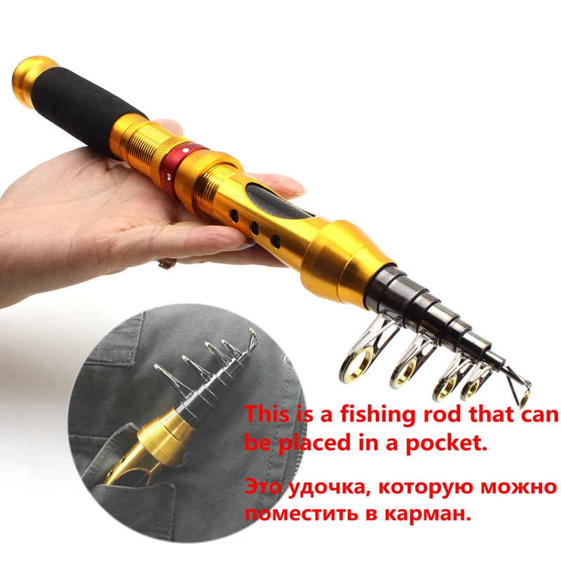 High Quality ultrashort 1.5M-2.7M Carbon Portable Telescopic Fishing Pole golden Fishing Rod Put in backpack Fishing Tackle
