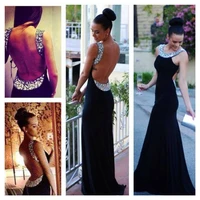 long robe de soiree spring scoop crystal shinning open back black 2018 mermaid evening party gown mother of the bride dresses