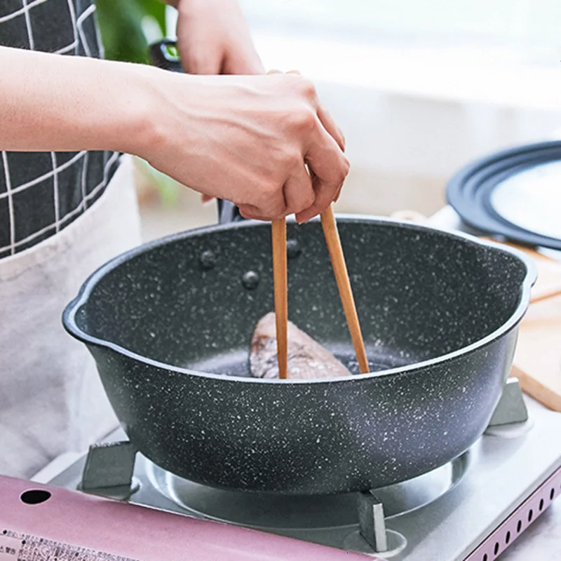20/24/26/28CM Skillets Aluminium Alloy Non-stick Frying Pan Long Handle Saucepan Maifan Stone Stockpot Cooking Soup Pot Cookware
