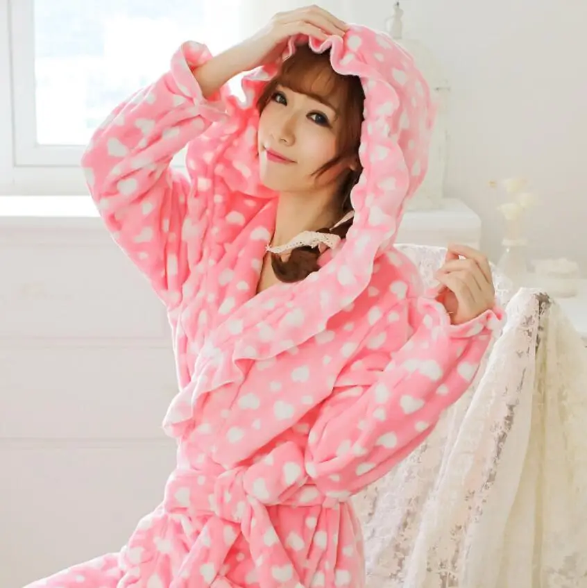 

Lace Hooded Robe Flannel Thickened Trousers Bathrobe Long-Sleeved Pajamas Lounge Lingerie Casual Sleep Set