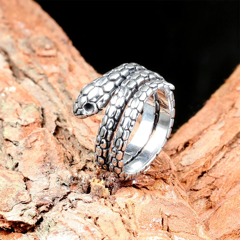 

Men's Retro Snake Ring Personality Fashion Stainless Steel Animal Jewelry Biker Accessories Boyfriend Gift Wholesale