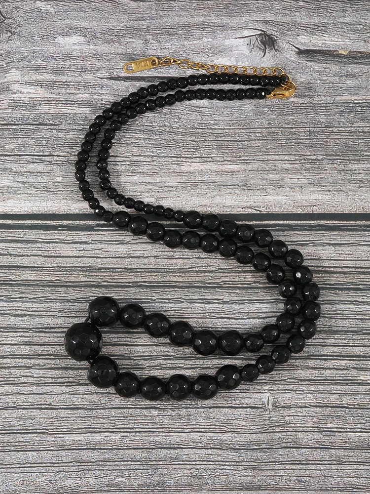 

YUOKIAA Natural Black Agate Beaded Necklace Japamala with Lobster Clasp Chain for Women Meditation Mala Yoga Rosary Onyx Chokers