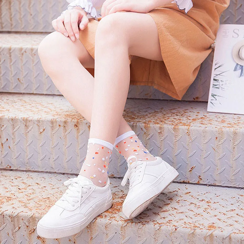 Women Socks Fashion Sheer Mesh Glass Silk Ultrathin Transparent Crystal Lace Fabulous Elastic Ladies Summer Ankle Sock |