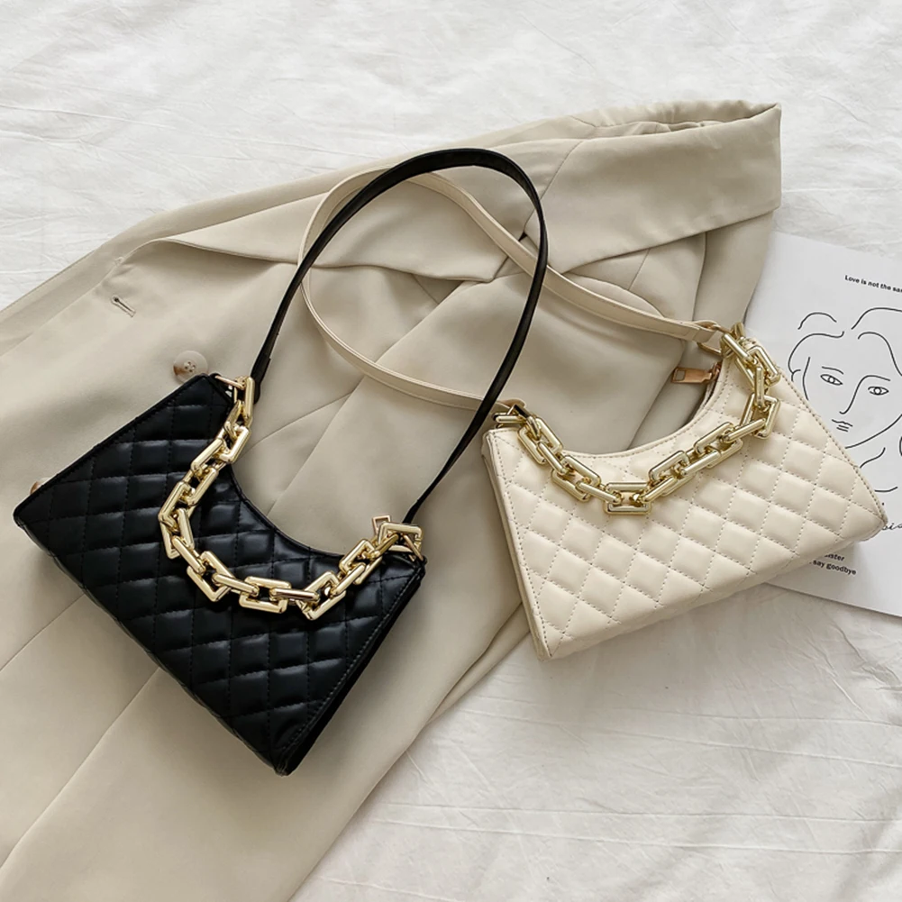 

Fashion Women's Bag Lattice Pattern Women PU Shoulder Bag Casual Minority Design Female Chain Totes Leather Travel Underarm Bag
