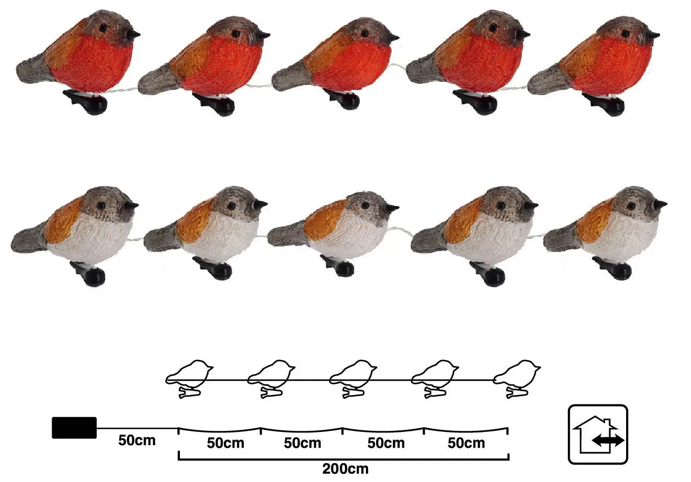 

5 Led Clip On Acrylic Robins Lights Garden Outdoor Birds Christmas Decor Xmas