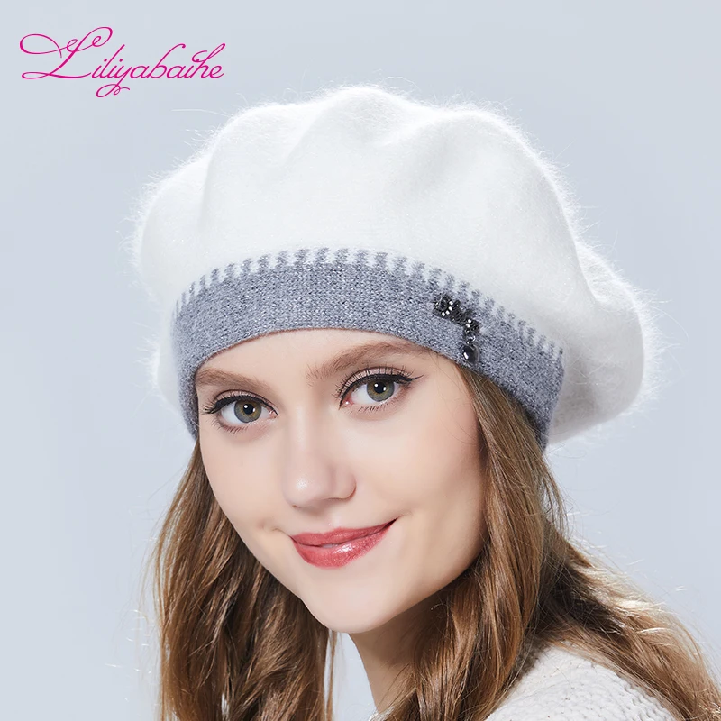 Liliyabaihe зимние женские берета С люриксом двойной теплый Шапка вязаная шерсть