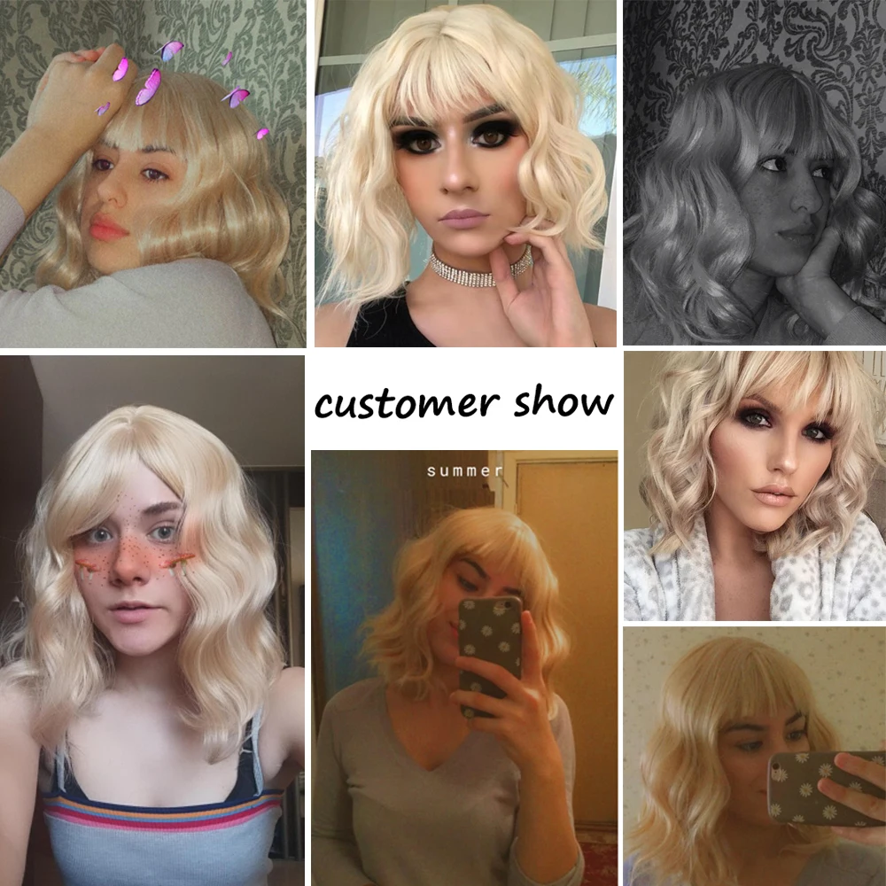 

Natural Wave Blonde Lolita Synthetic Wig With Bangs For Women Short Wig Hair Heat Resistant Fiber For Party Cosplay Use IPARTY
