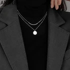 Женское Двухслойное ожерелье с Круглым Диском ANENJERY, из стерлингового серебра 925 пробы, цепочка для свитера, универсальные ювелирные изделия, оптовая продажа