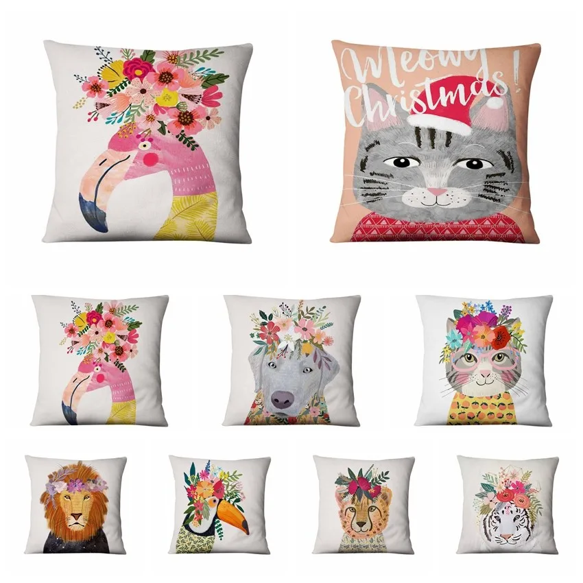 Супер мягкая бархатная наволочка с принтом животных в цветочек Декоративные