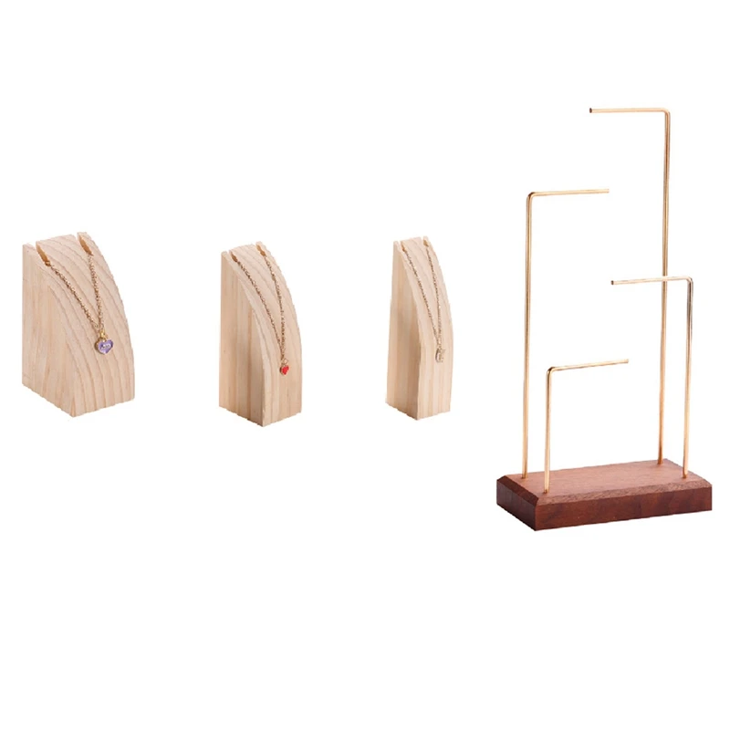 

2 Set Jewelry Necklace Display Stand Jewelry Pendant Display Stand, Black Walnut & Beige