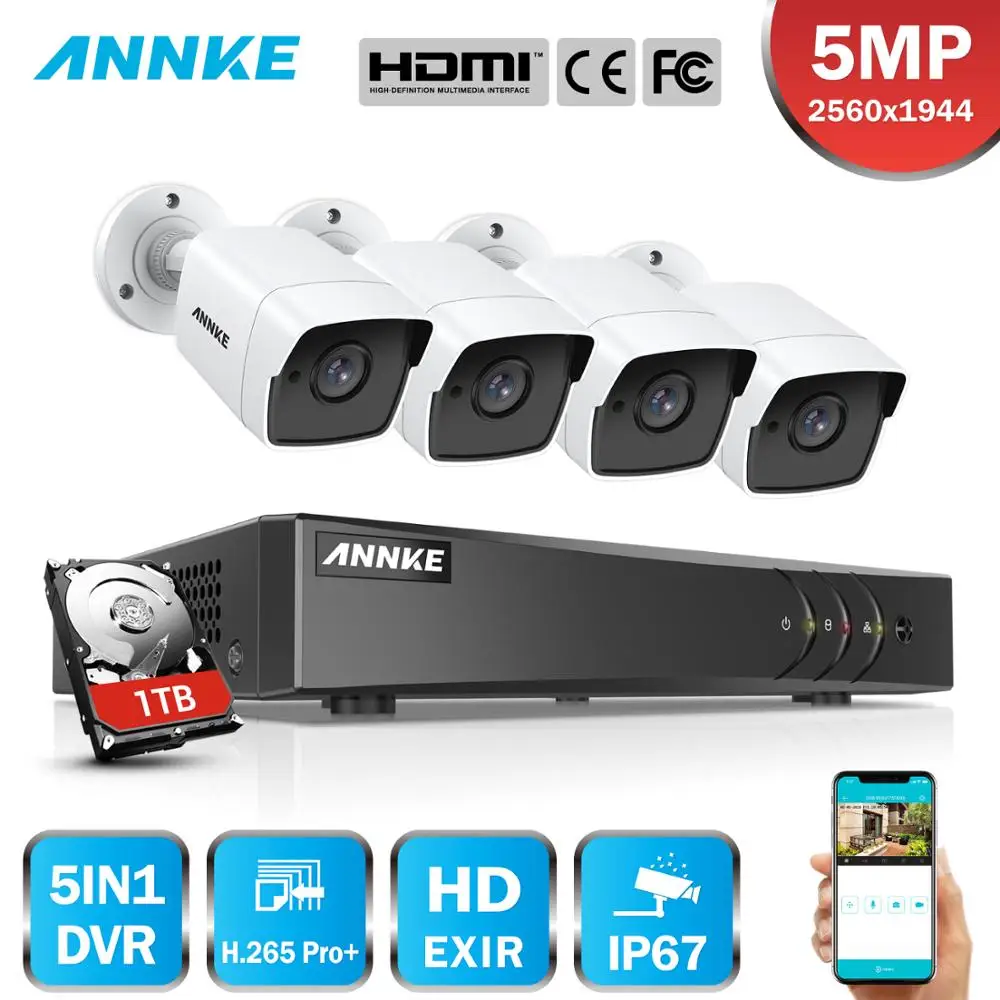 ANNKE 8CH 5MP Ultra HD система видеонаблюдения 5в1 H.265+ 4K DVR с 4 шт 5MP TVI Всепогодная белая система видеонаблюдения