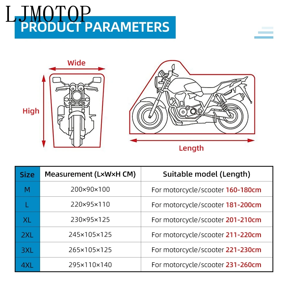 

Motorcycle cover M L XL 2XL 3XL 4XL universal Outdoor UV Protector Scooter All Season waterproof Bike Rain Dustproof cover