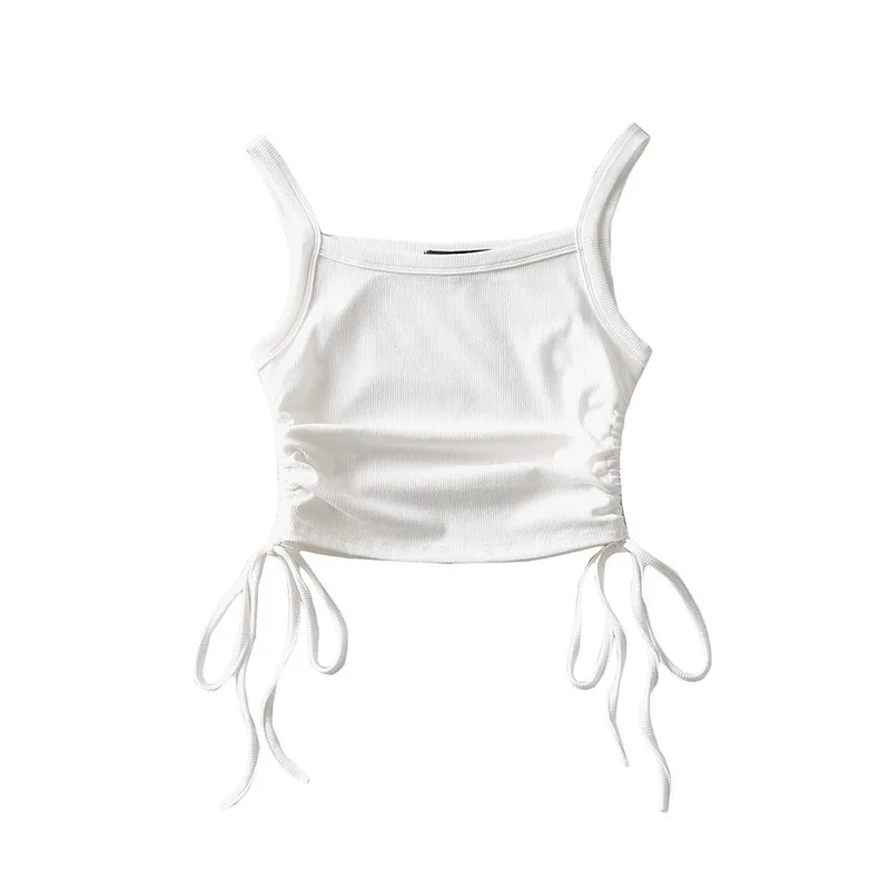 

Y2k Ins Side Drawstring Pleated Vest Women 2021 Summer New Style Short Threaded Camisole Tops Female Korean Sleevess Camisole