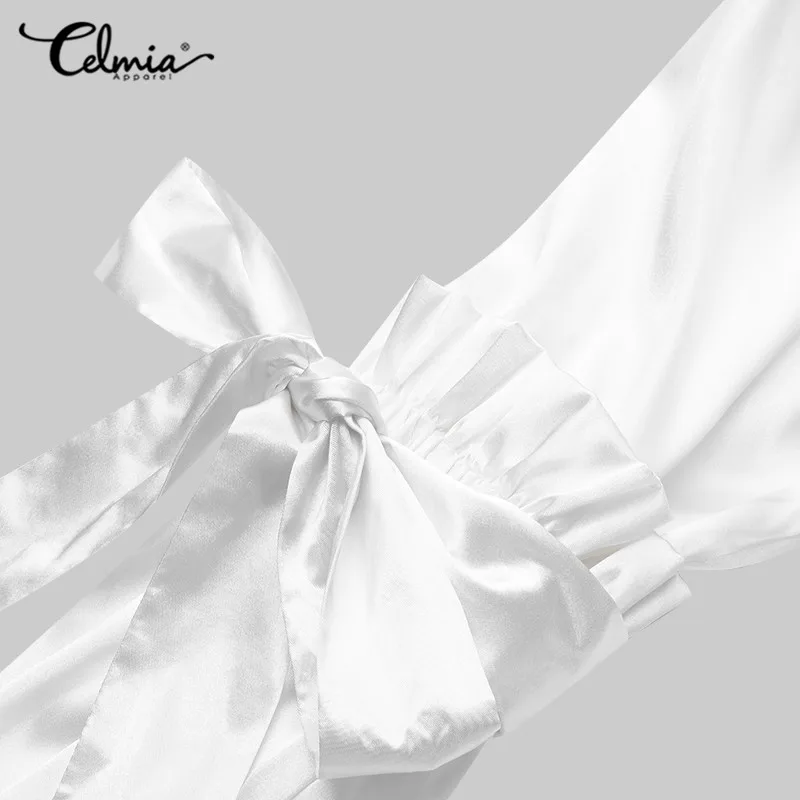 Женская шелковая атласная блузка Celmia повседневная Элегантная Шелковая с длинным