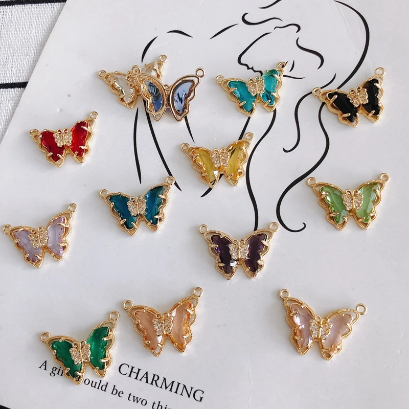 

DIY Jewelry Accessories Glass Crystal Butterfly Double Pendant Necklace Bracelet Jewelry Accessories Material