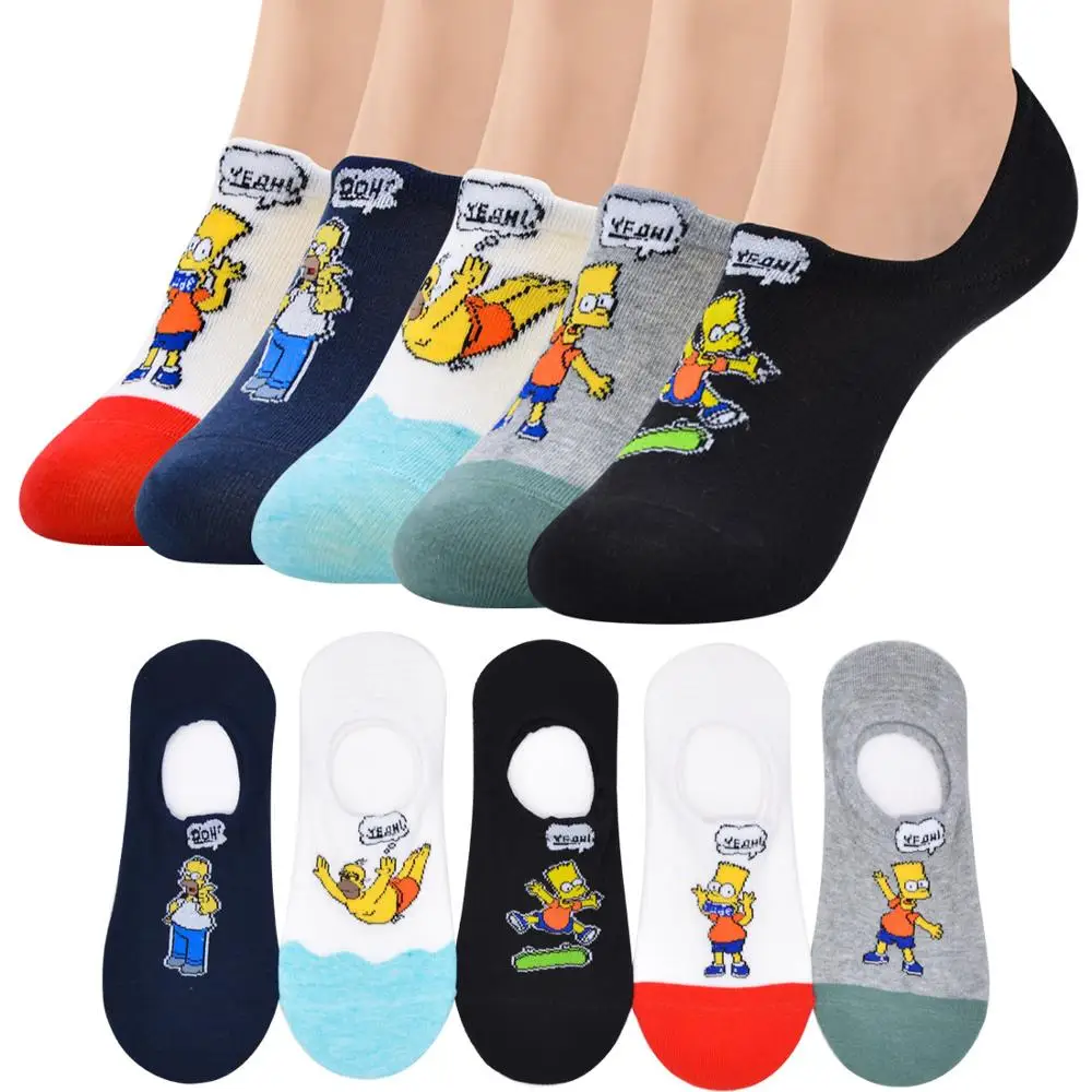 Летние женские носки милые Мультяшные хлопковые с алфавитом нескользящие до