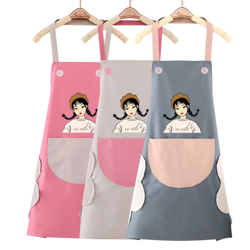 

Enlarged Pocket Cartoon Pattern Waterproof Oil-Proof Pinafore Home Baking Cooking Cleaning Bib PVC Women Coffee Kitchen Apron
