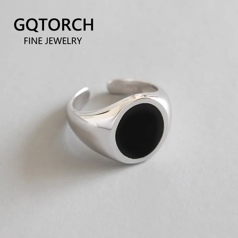 Гарантированное 925 пробы серебряные минимализм кольца для женщин с черным гелем