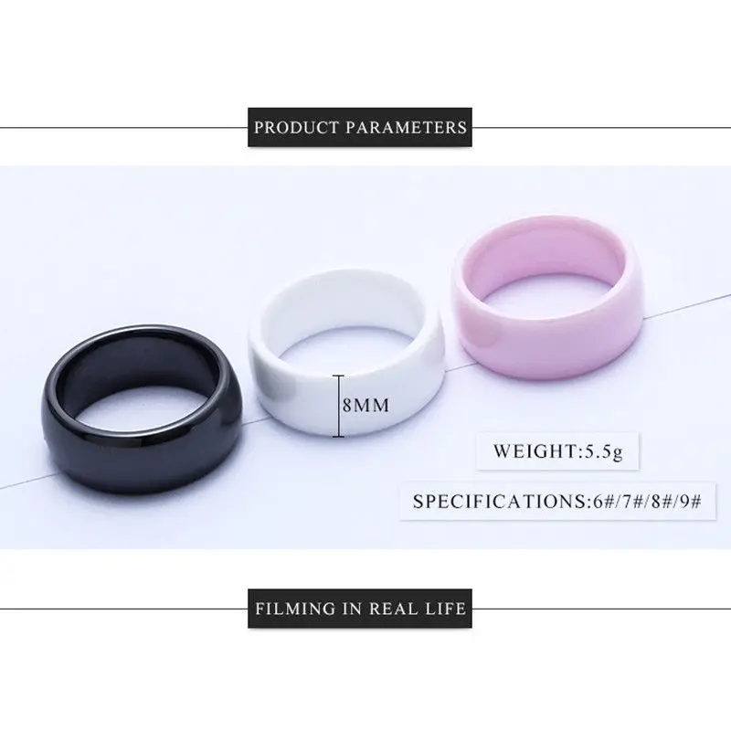 Полированные керамические кольца для мужчин и женщин обручальные 3 цветов 6 мм