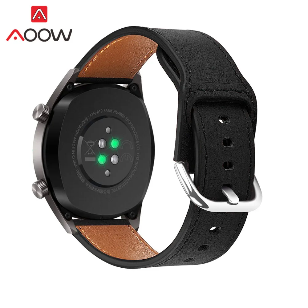 Black Браслет из натуральной кожи для huawei Watch GT Active 46 мм ремень с металлической пряжкой 22 мм ремешок для samsung gear S3 Honor Magic - Цвет ремешка: Black