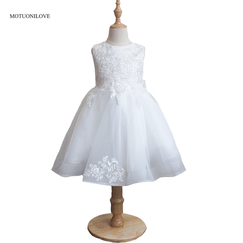 Белое платье принцессы с цветочным принтом для девочек, с круглым вырезом и аппликацией, официальная одежда для девочек, платья с бантом для...