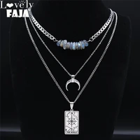 3pcs the world stainless%c2%a0steel flash stone layered necklaces silver color tarot chain necklaces jewelry cadena mujer nxs03