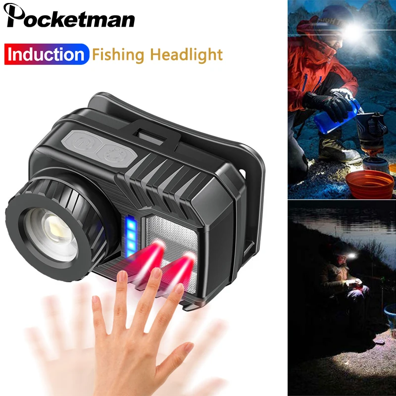 

Body Motion Sensor Headlamp Camping Headlight Induction LED Head Front Light with Built-in Battery USB Rechargeable Lamp