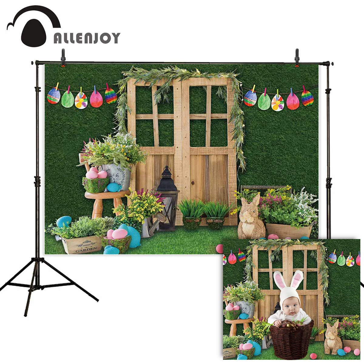 Фотофон allenjoy для фотосъемки детей с пасхальными яйцами кроликом травой весенней