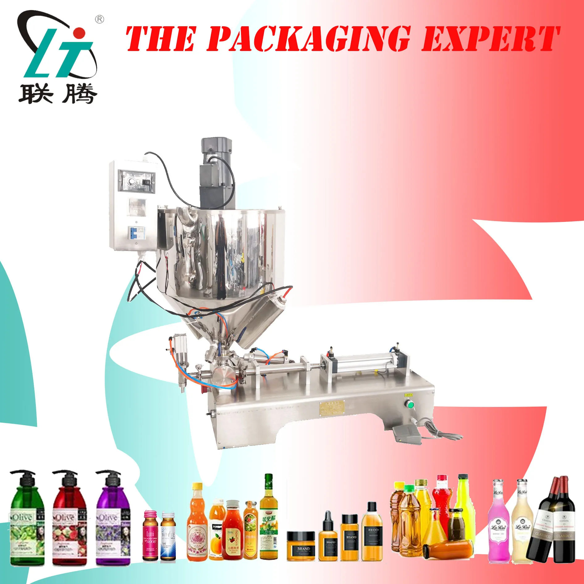 

Chocolate Honey Cream Hot Juice Sauce Jam Jar Filler Paste Filling Machine Pneumatic Piston Filler With Heating Mixing Hopper