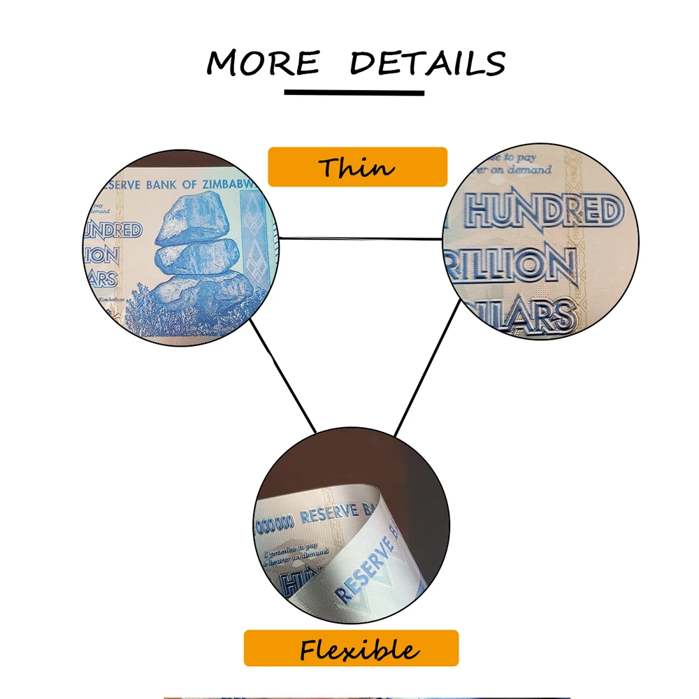 

RH Zimbabwe Notes One Hundred Trillion Dollars Blue Note Gold Banknote with Certificates In 24k Gold Plated For Collection