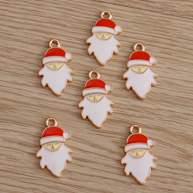 10 шт./лот эмалевые Подвески в виде рождественской елки с Санта-Клаусом для