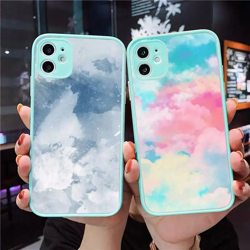 

Watercolor art design Phone Case For iPhone 12 11 Mini Pro XR XS Max 7 8 Plus X Matte transparent blue Back Cover