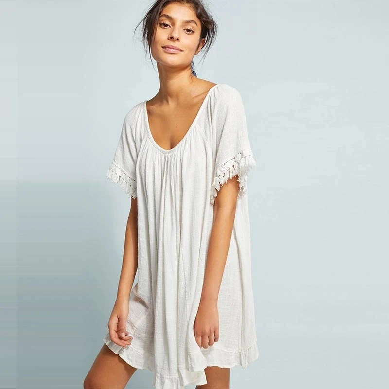 Хлопковый пляжный купальный костюм накидка Пляжное парео женская одежда для