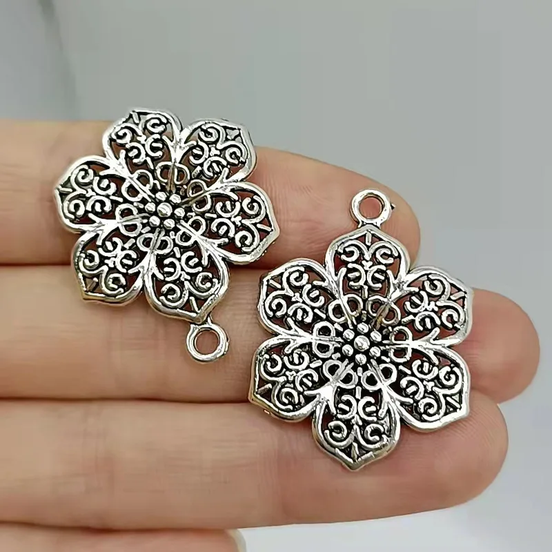 

5pcs 31x23mm Filigree Big Flower Carved Bohemia Pendants Charm For Jewelry Making Necklace Making