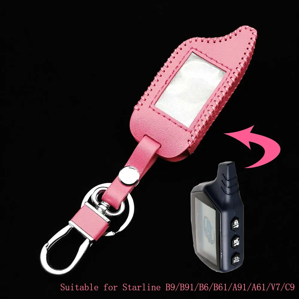 

Модный стиль, 3-кнопочный розовый кожаный чехол для ключей для Starline B9 B6 A91 A61 Twage, двусторонний автомобильный брелок с системой сигнализации