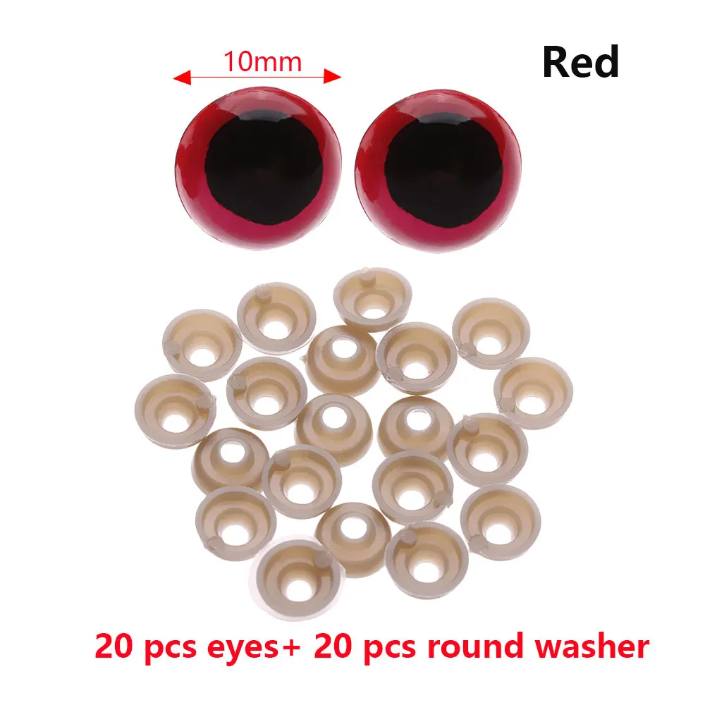 10mm 20 шт./пар 8/10/мм 7 цветов круглые пластиковые куклы безопасные глаза медведь животные блестящие аксессуары для глаз куклы части игрушки с шайбой - Цвет: 10mm