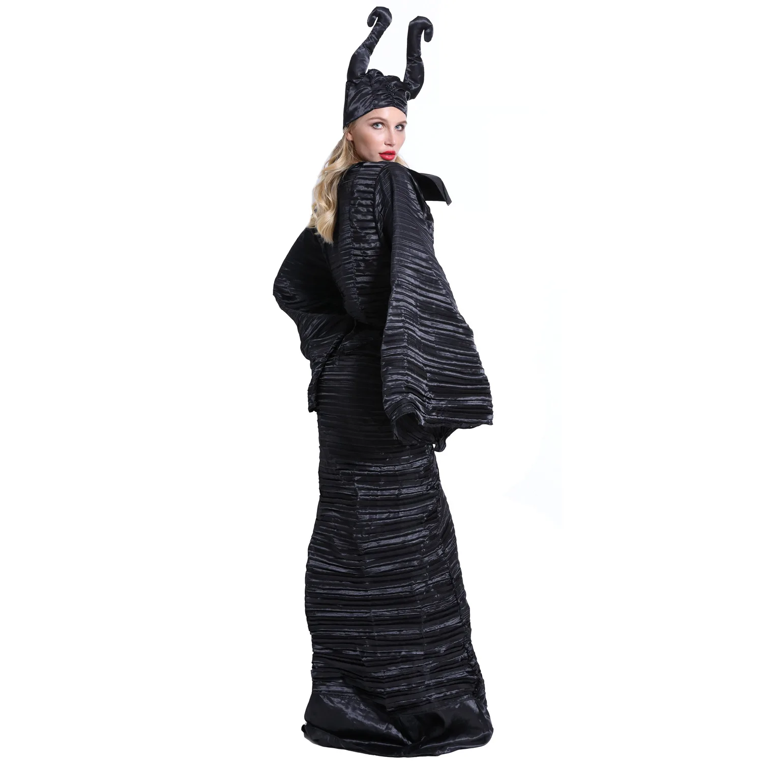 Фильм Спящая красавица Maleficent косплей костюм черный длинное платье Хэллоуин Карнавальная вечеринка, Забавный коврог ведьма платье C57570AD