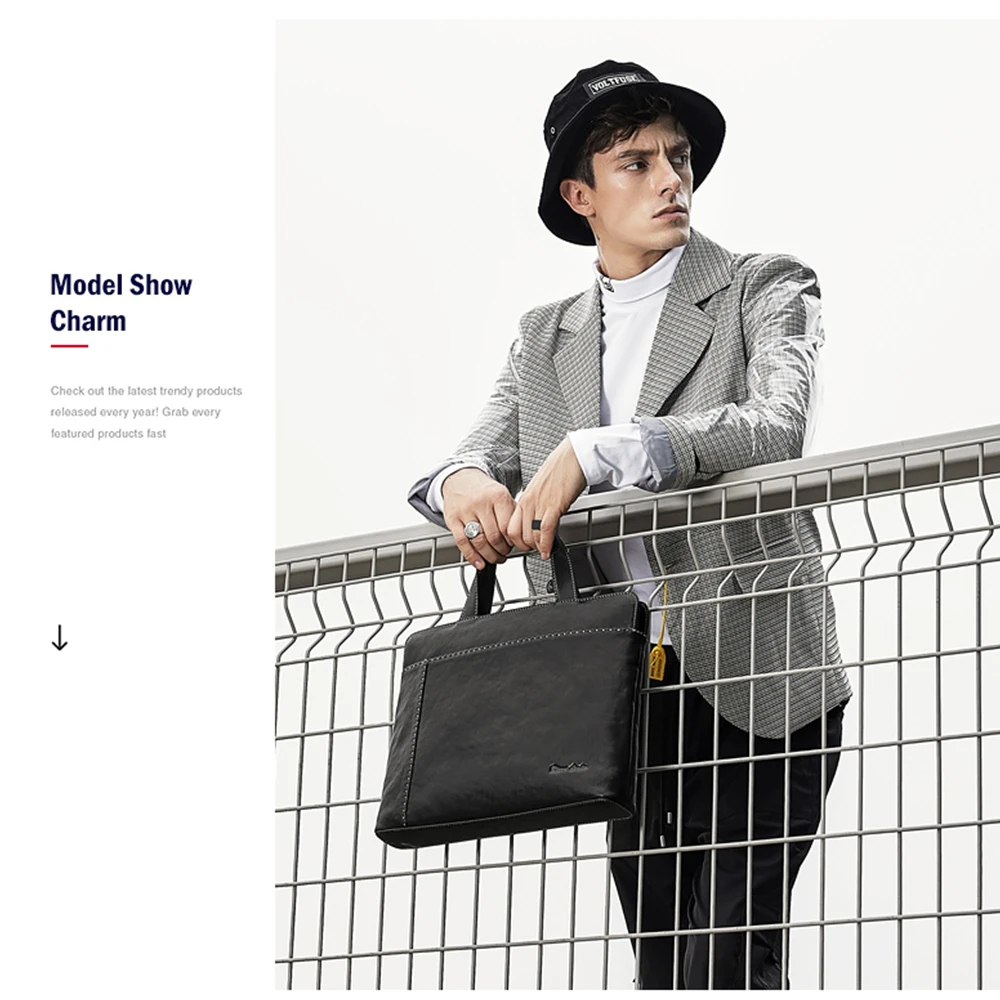 Bison Denim Luxury Briefcase Genuine leather Men Bag 14 inch laptop Bag Handbag High Quality Men's Business Top Handle Bag