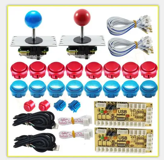 Red and blue kit 2 Нулевой задержкой USB энкодера аркадный джойстик пуговицы «сделай сам»; комплект для Windows и Raspberry Pi, 5 Pin кнопочный джойстик - Цвет: Red and blue kit 2