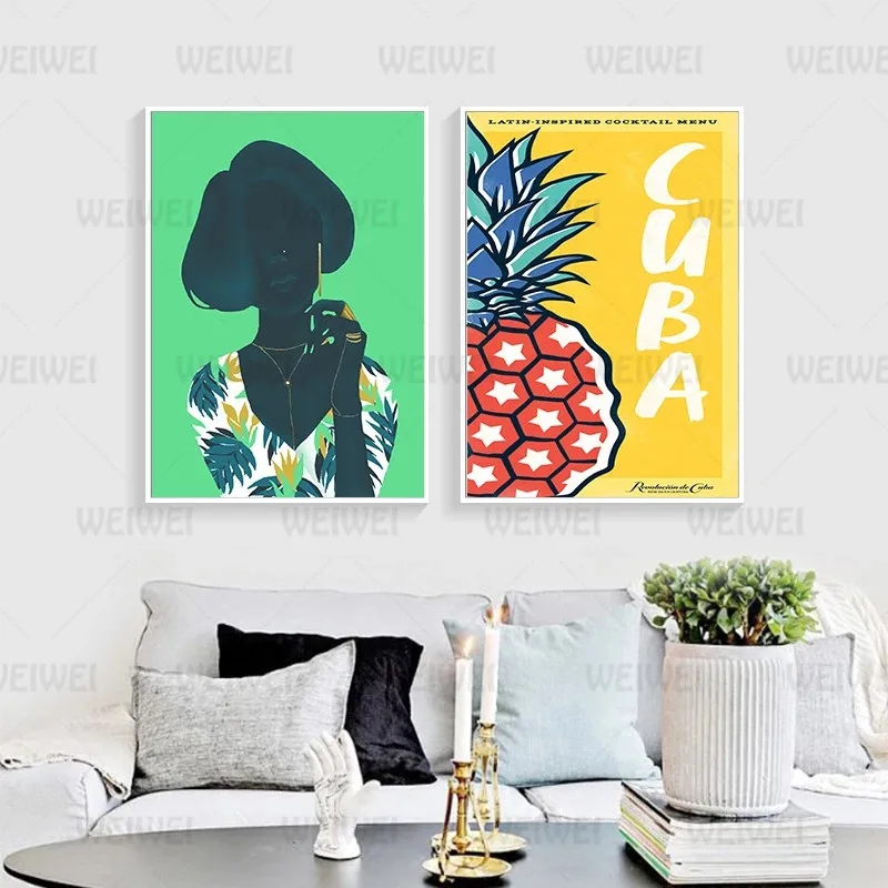 

Pineapple Canvas Posters Wall Art Cartoon Girl Painting Abstract Wall Pictures Art Prints Poster Home Decoration for Living Room