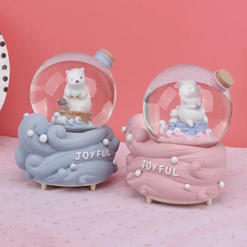 Креативный мультяшный шар со снежными животными хрустальный вращающаяся